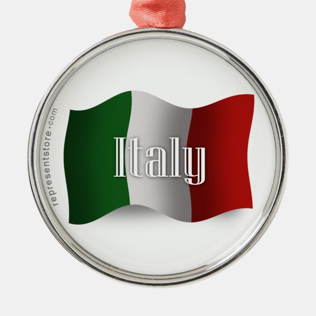 Ornement Rond Argenté Drapeau de ondulation de l'Italie (Devant)