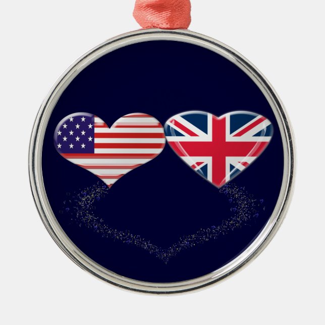 Ornement Rond Argenté Drapeau et bande de téléimprimeur de coeurs du R-U (Devant)