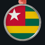 Ornement Rond Argenté Drapeau Togo<br><div class="desc">The Togolese flag is a flag with five equal horizontbands with in the left corner a conton and a star. The used colors in the flag are red, green, yellow, white. The proportion of the Togolese flag is 1:1.618 La Flag du Togo a adopté en 1960.</div>