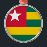 Ornement Rond Argenté Drapeau Togo<br><div class="desc">The Togolese flag is a flag with five equal horizontbands with in the left corner a conton and a star. The used colors in the flag are red,  green,  yellow,  white. The proportion of the Togolese flag is 1:1.618 La Flag du Togo a adopté en 1960.</div>