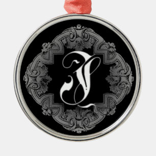 Ornement Rond Argenté Élégant Goth Initial J
