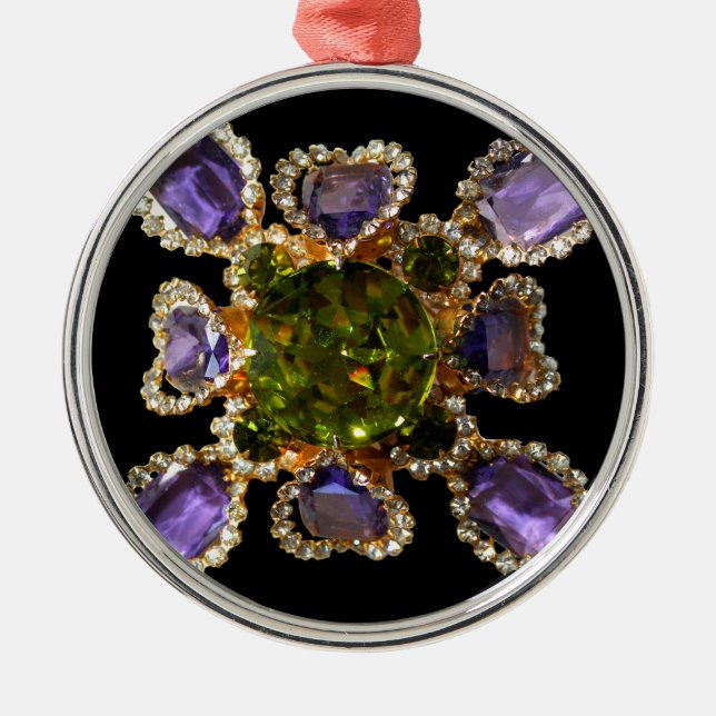 Ornement Rond Argenté Élégants diamants pierres précieuses violettes ver (Devant)