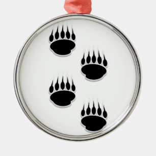 Ornement Rond Argenté Empreintes de pattes de l'ours noir