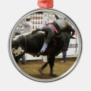 Ornement Rond Argenté Équitation de Taureau
