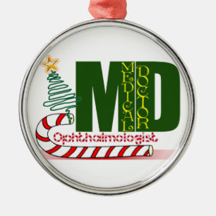 Ornement Rond Argenté Eye OPTHAMOLOGIST MERRY CHRISTMAS MD DOCTOR
