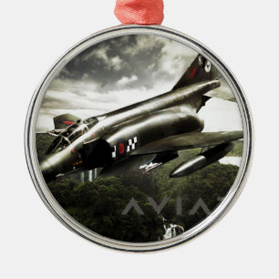 Ornement Rond Argenté F-4 Phantom Fighter Jet