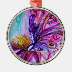 ORNEMENT ROND ARGENTÉ FLEURS MORTES BLANCHES EN ROSE, PARKLES D'OR