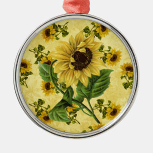 Ornement Rond Argenté Fleurs vintages