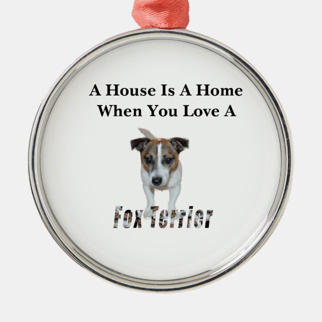 Ornement Rond Argenté Fox Terrier et logo Fox Terrier Amour, (Devant)