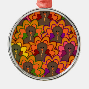 Ornement Rond Argenté Fun Colorful Thanksgiving