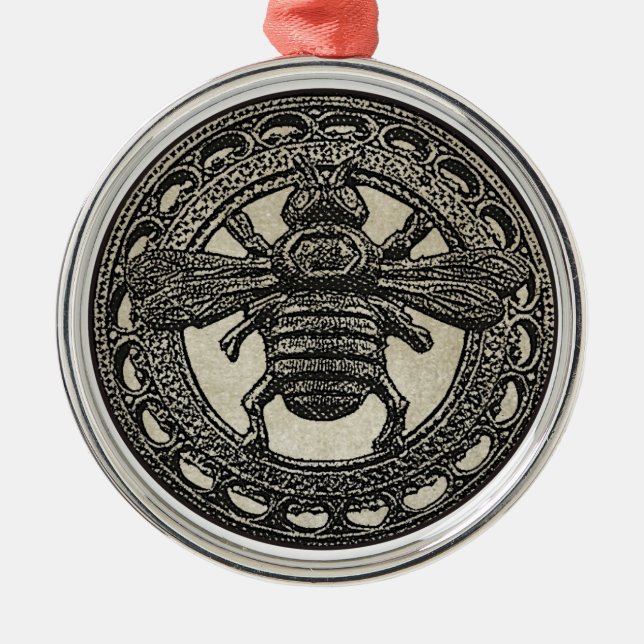 Ornement Rond Argenté Gaffez l'abeille (Devant)