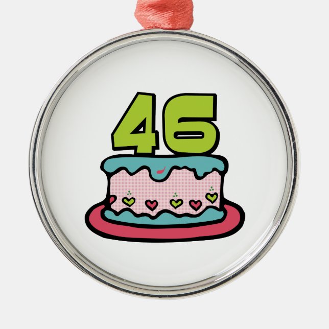Ornement Rond Argenté Gâteau d'anniversaire de 46 ans (Devant)