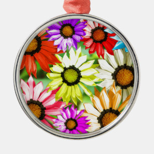 Ornement Rond Argenté Gerbera fleur colorée florale