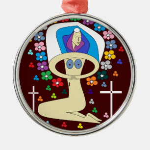 ORNEMENT ROND ARGENTÉ GLOIRE À LA VIERGE BÉNÉFICIÉE MARY