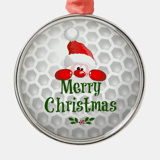 Ornement Rond Argenté Golf Ball Conception de vacances, Joyeux Noël (Devant)