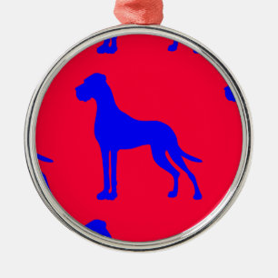 Ornement Rond Argenté Grand Danois bleu