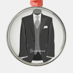 Ornement Rond Argenté Groomsman Tuxedo Suit Christmas Gift Ornament