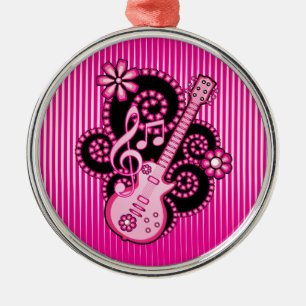 Ornement Rond Argenté Guitare de Girlie