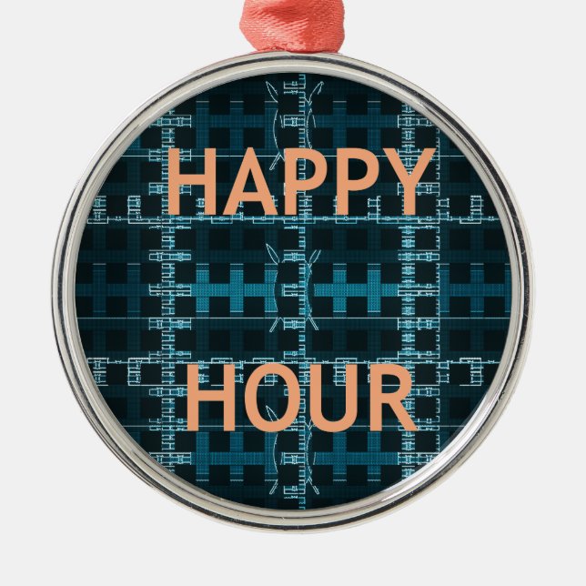 Ornement Rond Argenté Happy Hour Texte bleu Vector Art Imprimer (Devant)