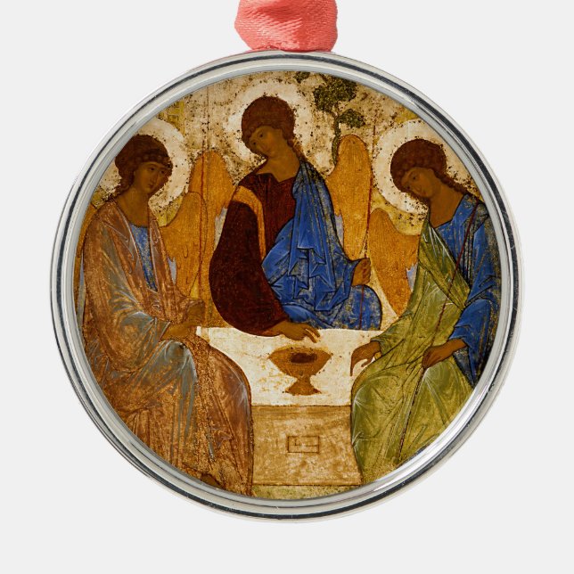 Ornement Rond Argenté Holy Trinity Icon Rublev Byzantine Catholic Gift (Devant)