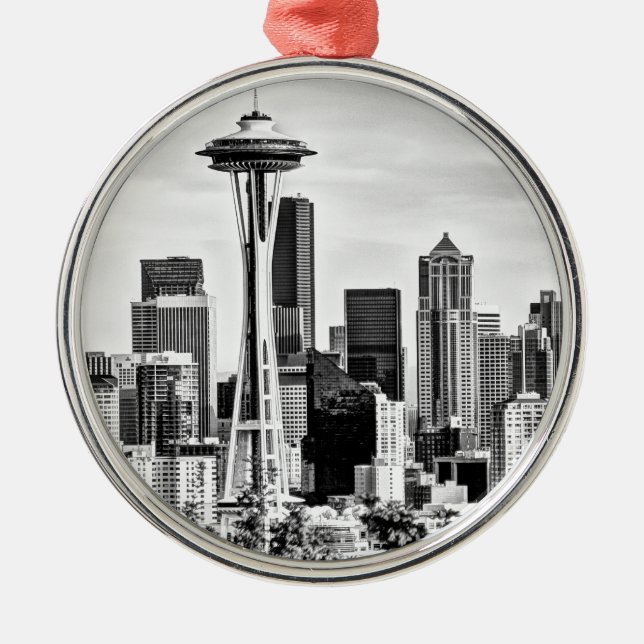 Ornement Rond Argenté Horizon de Seattle (Devant)