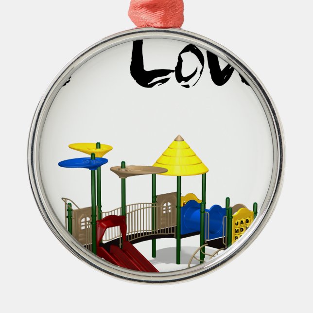 Ornement Rond Argenté I Love Playground (Devant)