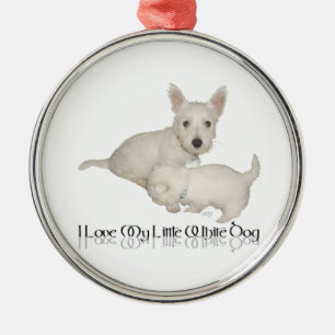 Ornement Rond Argenté J'adore mon petit chien blanc - chiots Westie !