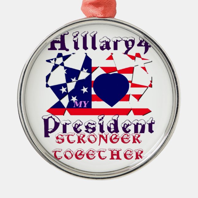 Ornement Rond Argenté J'aime Hillary Pour le président des États-Unis No (Devant)