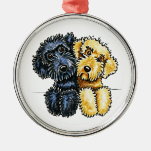Ornement Rond Argenté Jaune noir de Labradoodles aligné