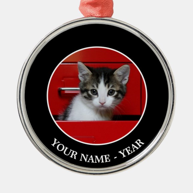 Ornement Rond Argenté Jeter un coup d'oeil de chaton (Devant)