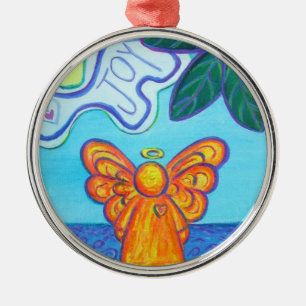 Ornement Rond Argenté Joie et Paix Beach Angel Art Ornament Pendentif