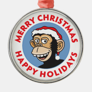 Ornement Rond Argenté Jolly Père Noël Monkey
