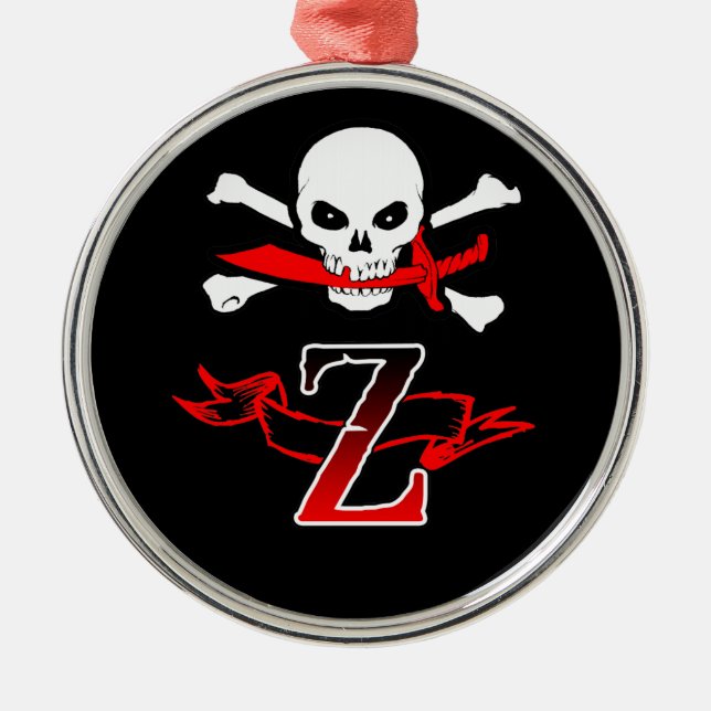 Ornement Rond Argenté Jolly roger Z Monogramme initial (Devant)