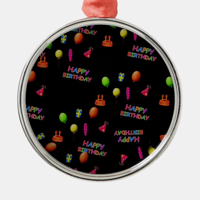 Ornement Rond Argenté Joyeux anniversaire, Decor Balloons (Devant)