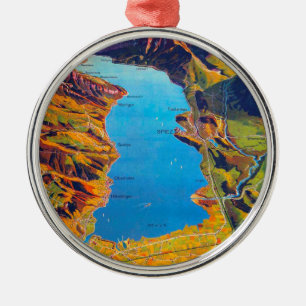 Ornement Rond Argenté Lac vintage de Thun Suisse Voyage