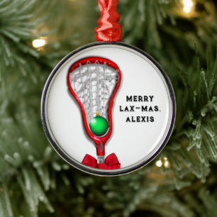 Ornement Rond Argenté Lacrosse de femmes Noël