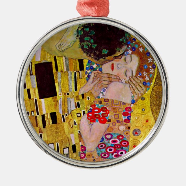 Ornement Rond Argenté Le baiser de Gustav Klimt, Art Nouveau Vintage (Devant)