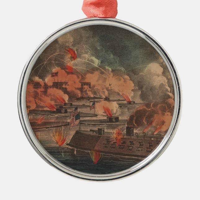 Ornement Rond Argenté Le Grand Combat À Charleston 1863 Guerre Civile (Devant)