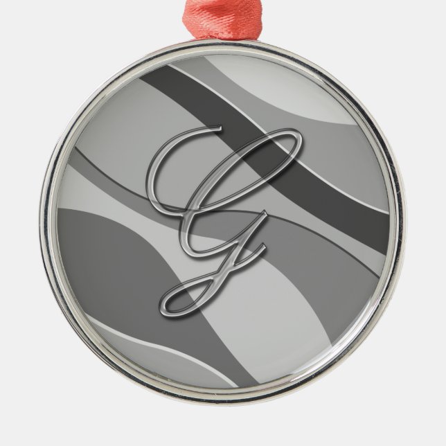 Ornement Rond Argenté Lettre en verre élégante G de monogramme (Devant)