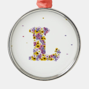 Ornement Rond Argenté Lettre Fleur L