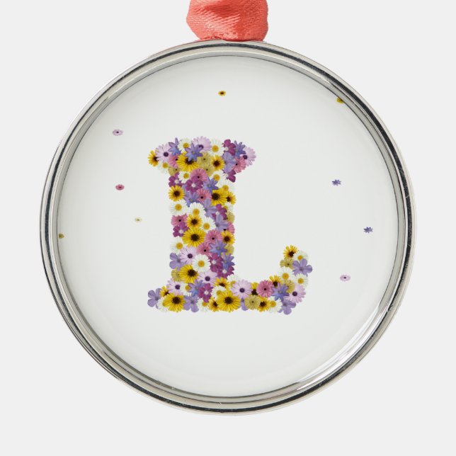 Ornement Rond Argenté Lettre Fleur L (Devant)