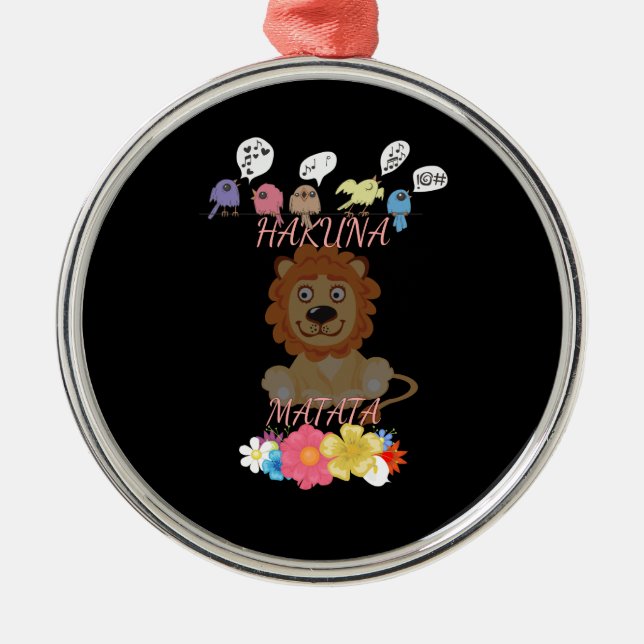 Ornement Rond Argenté Lion bébé Hakuna Matata Hakunamatata. (Devant)