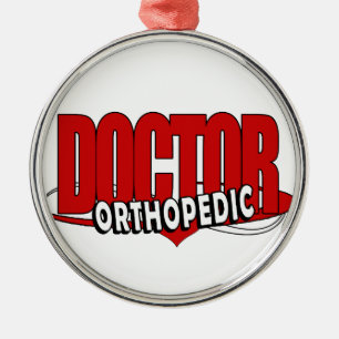 ORNEMENT ROND ARGENTÉ LOGO MÉDECIN ORTHOPÉDIQUE GRANDE LETTRE ROUGE