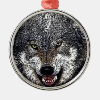Ornement Rond Argenté Loup sauvage