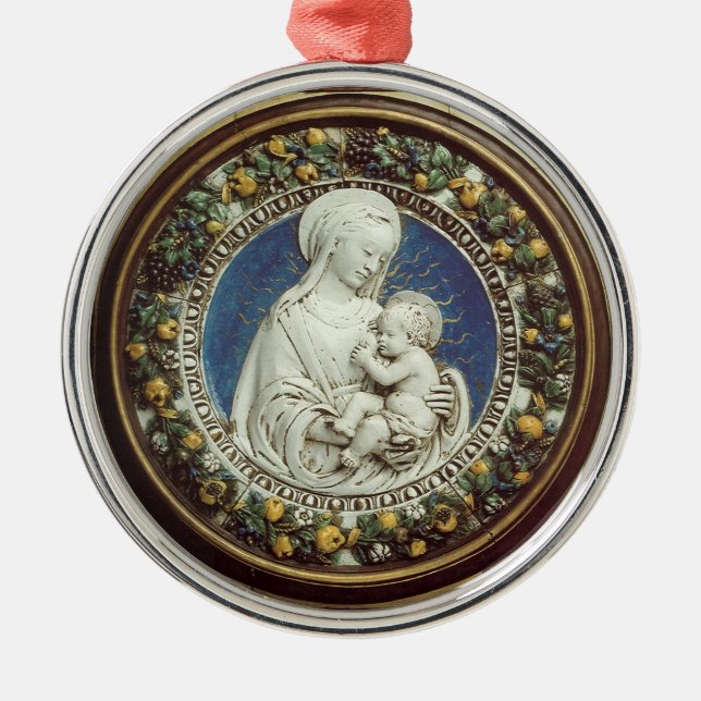 Ornement Rond Argenté MADONNA AVEC le saphir bleu rond d'ENFANT (Devant)