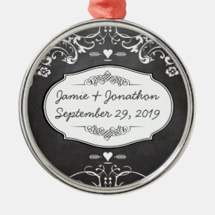 Ornement Rond Argenté Mariages de typographie sur tableau noir
