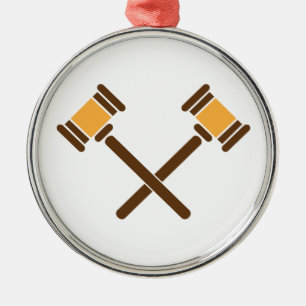 Ornement Rond Argenté Marteaux croisés