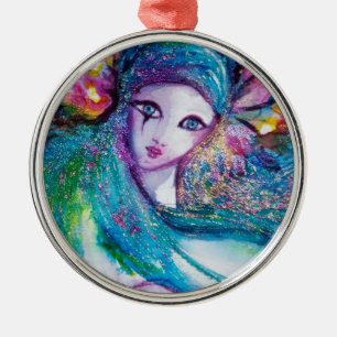 ORNEMENT ROND ARGENTÉ MASQUE EN BLEU