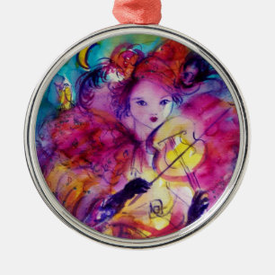 Ornement Rond Argenté MASQUERADE NUIT Carnaval Musicien en costume rose