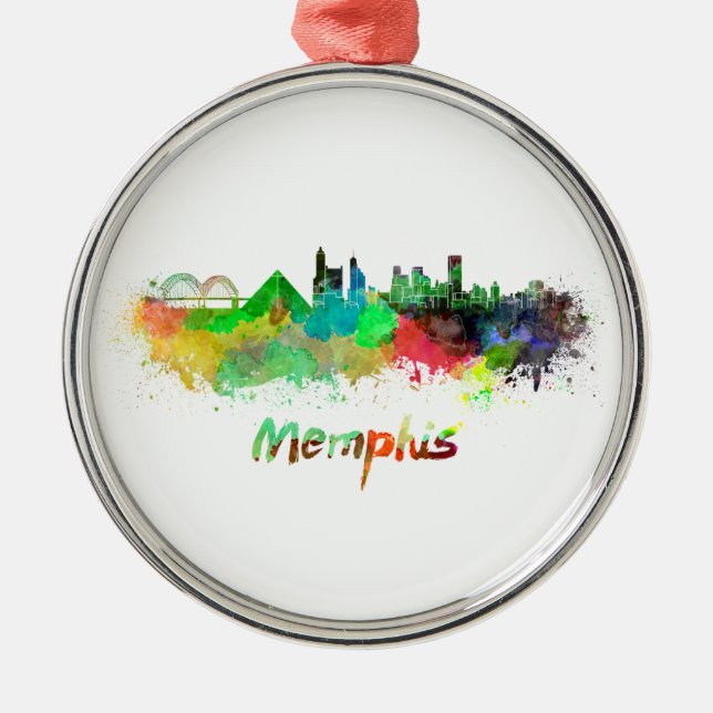 Ornement Rond Argenté Memphis skyline in watercolor (Devant)